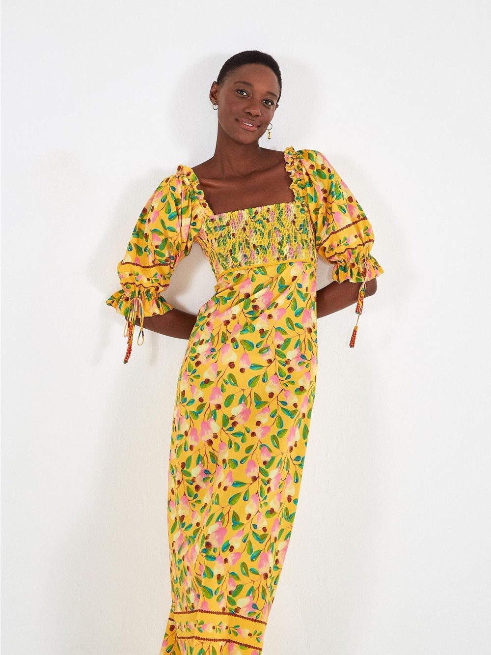 FARM Rio Floral Maxi Dress with Puff Sleeves